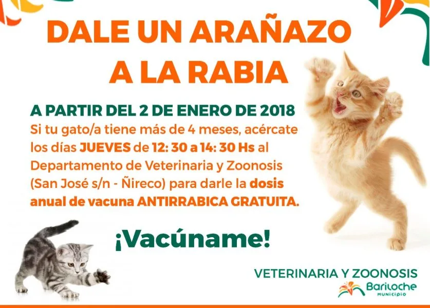 Continúa la campaña de Vacunas Antirrábicas gratuitas 2018 en Bariloche