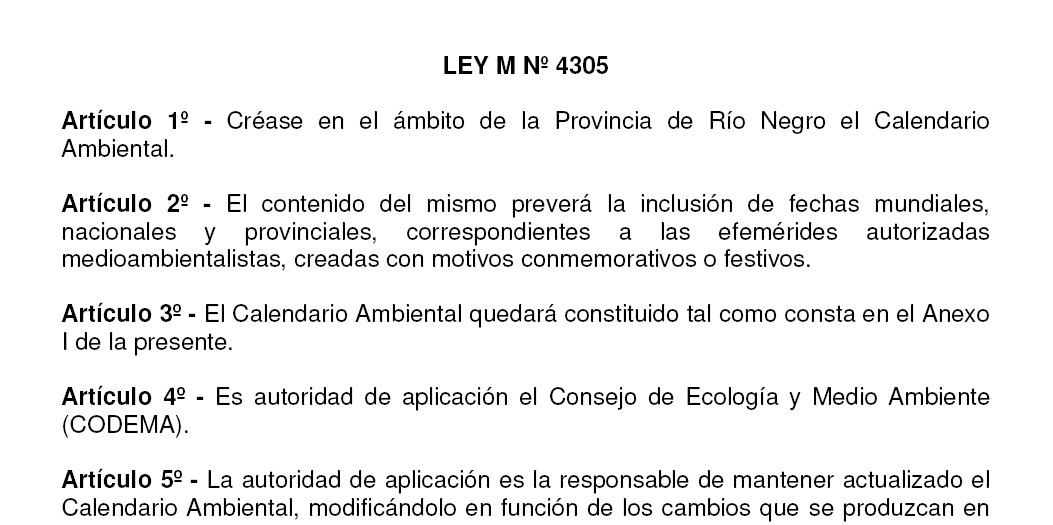 Calendario ambiental en Río Negro