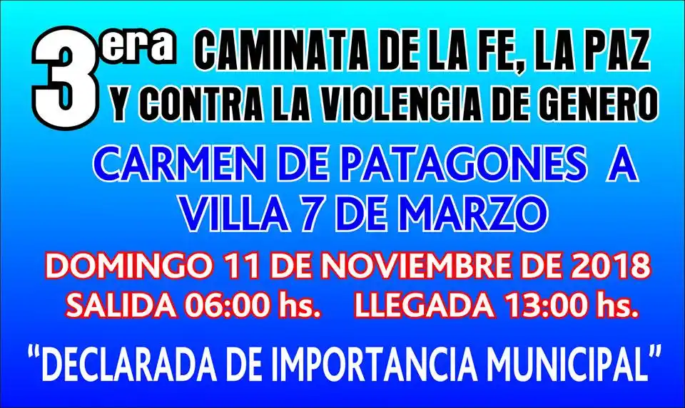Se realizará la tercera edición de la Caminata de la Fe y por la Paz en Patagones