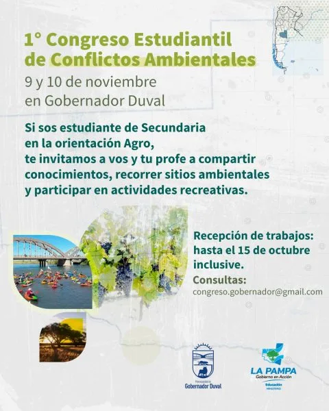 Gobernador Duval será sede del Primer Congreso Estudiantil de Conflictos Ambientales