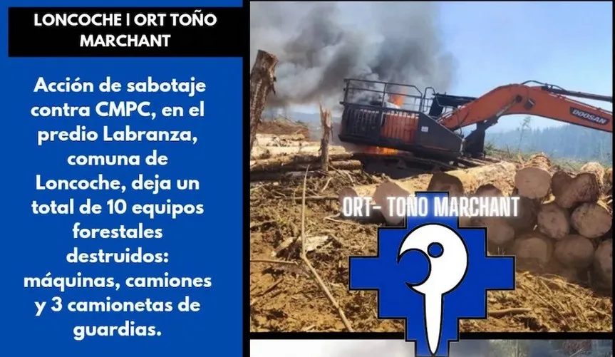 La CAM se adjudica atentado en Loncoche contra CMPC
