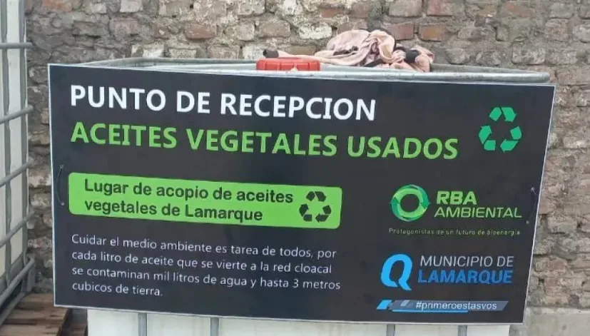 Lamarque Limpia: instalan un maxi bidón para reunir aceites vegetales usados