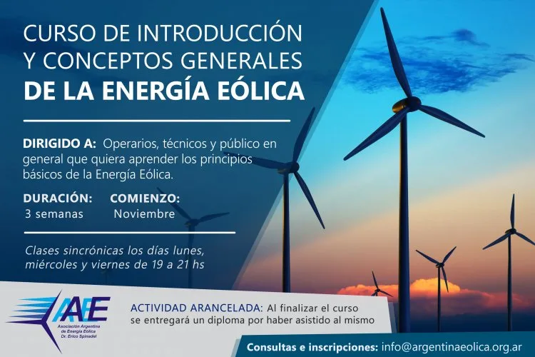 La Asociación Argentina de Energía Eólica abre inscripción para Curso Online sobre Energía Eólica