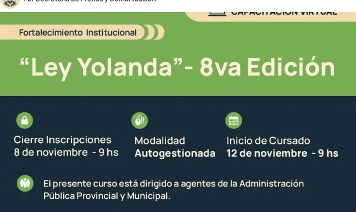 Abren inscripciones para el curso obligatorio de la Ley Yolanda en Neuquén