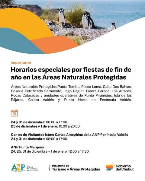 Horarios especiales de acceso a areas naturales protegidas de Chubut durante las fiestas de fin de año