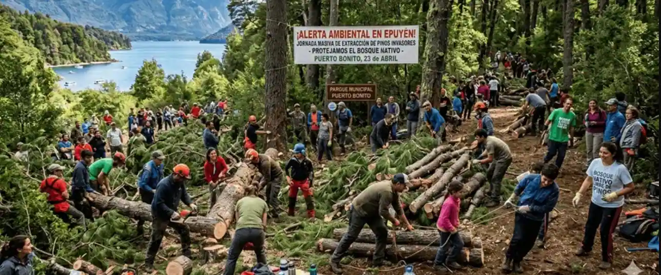 Convocan en Epuyen a una jornada para extraer pinos invasores en Puerto Bonito y proteger el bosque nativo