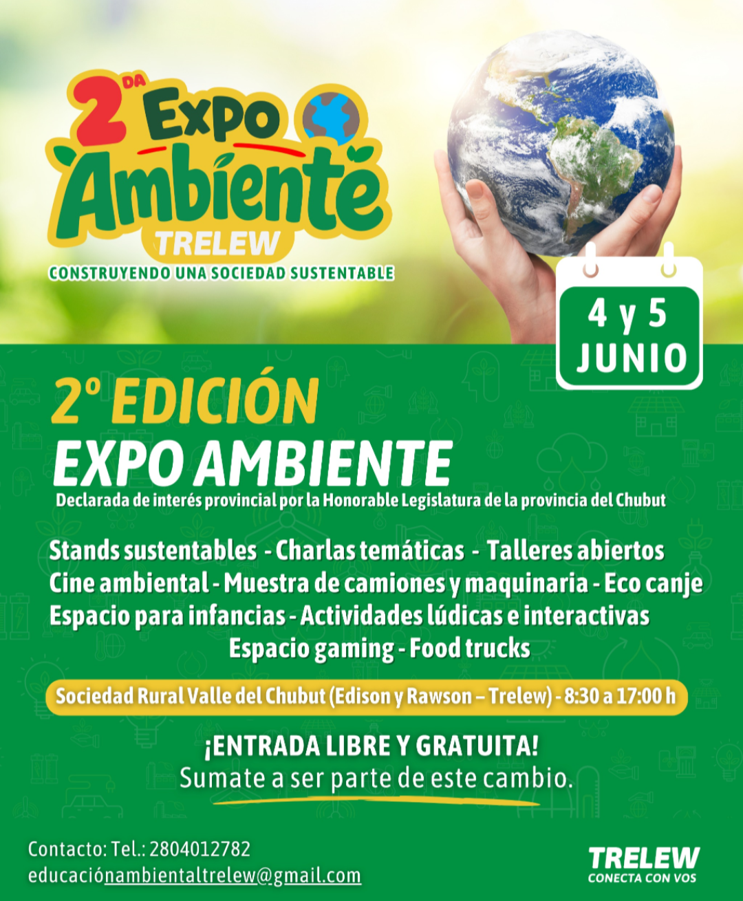 2026. La ciudad de Trelew volverá a convertirse en el epicentro de la sustentabilidad, la innovación ecológica y la educación ambiental con la llegada de la segunda edición de la Expo Ambiente Trelew 2026, un evento que ya genera enormes expectativas en toda la región patagónica. Luego del fuerte impacto que